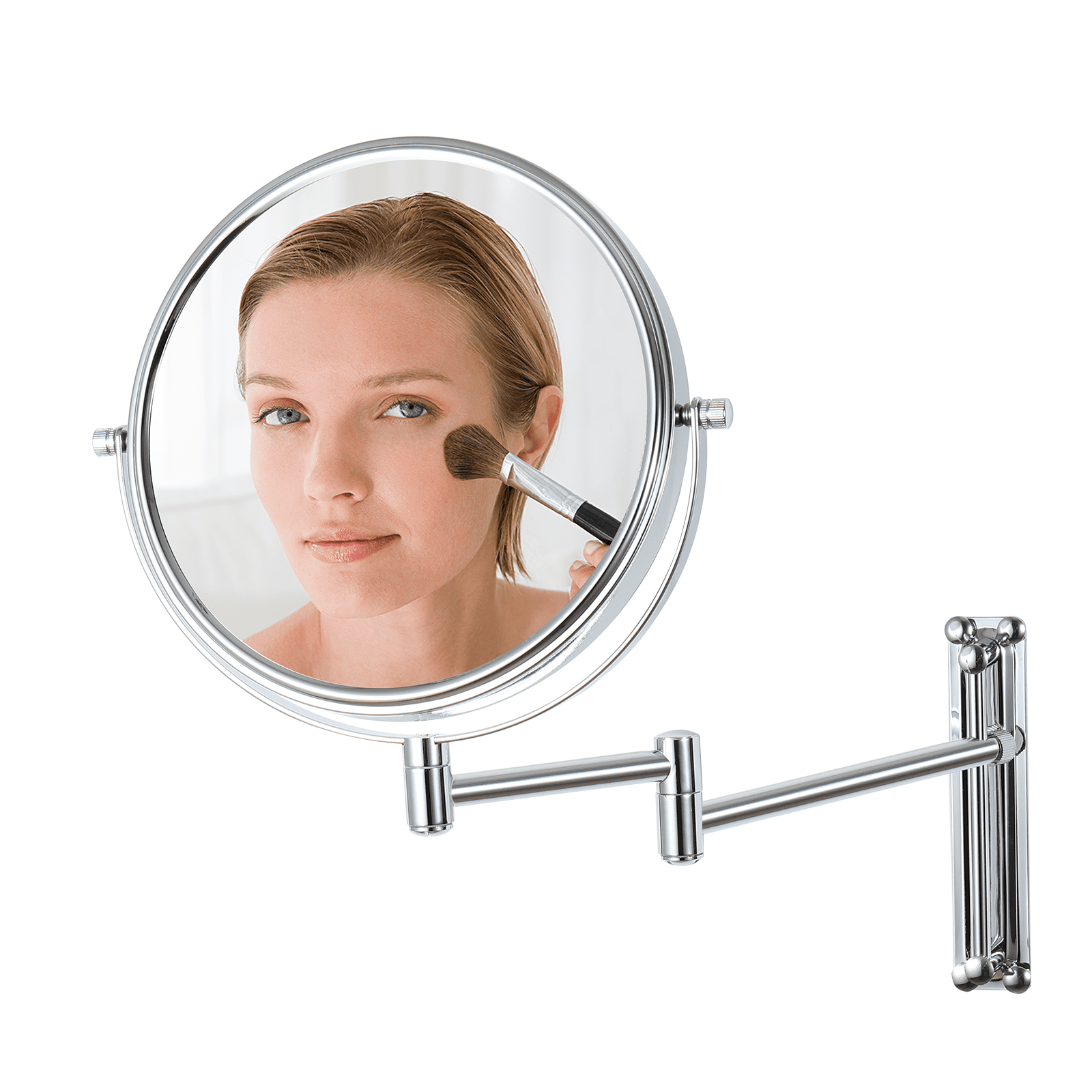 Wall Mount Makeup Mirror, 7X Magnification Mirror Adjustable Height Double- Sided Bathroom Mirrors Wall Mount, 360°Swivel Wall-Mounted Mirrors Vanity  Mirror for Bathroom or Bedroom, Shape Chrome