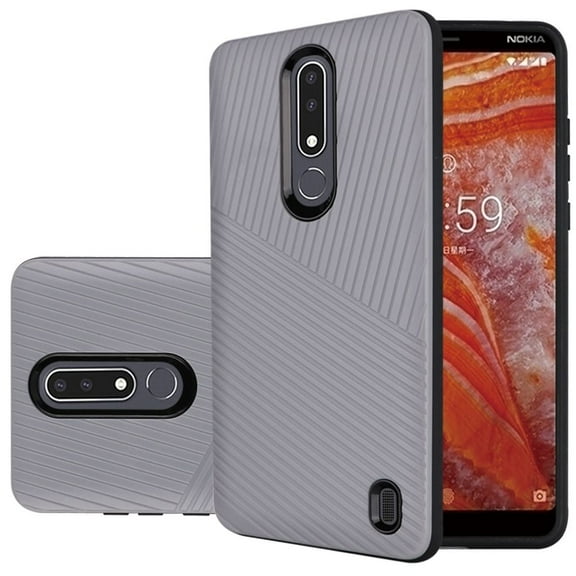 GSA Textured Embossed Lines Hybrid Case for Nokia 3.1 Plus - Silver