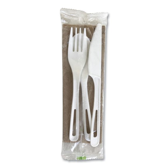 TPLA Compostable Fork/Knife/Spoon/Napkin Cutlery - White (250/Carton)