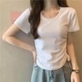 thumbnail image 5 of Annhoo T-Shirts for Women Trendy Drawstring Solid Color Pleated Crewneck Short Sleeve Tops Going Out Clothes, 5 of 5