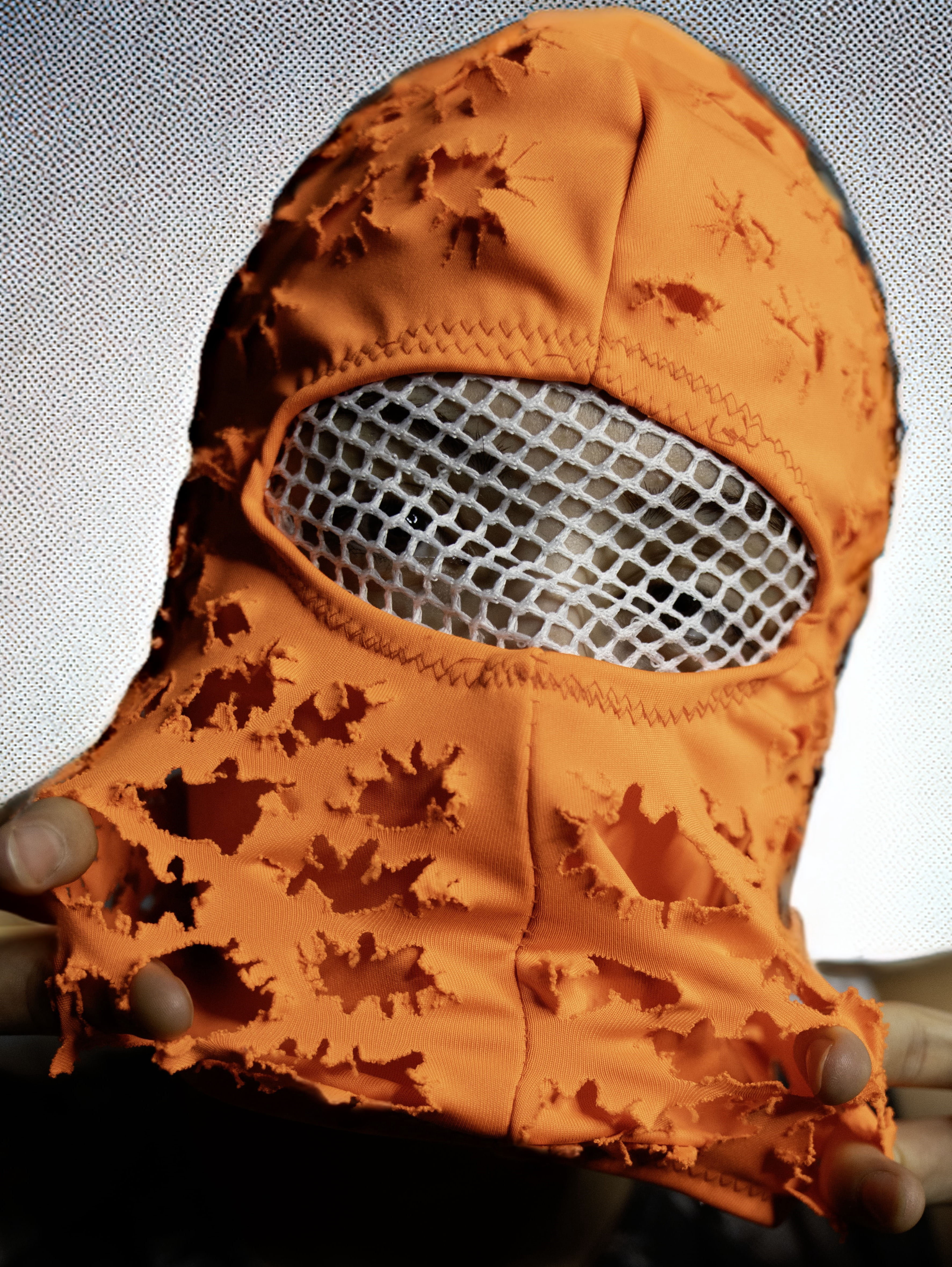 Orange Double Layered Ripped Pattern Ski Mask & Balaclava  Modern Style with White Mesh Details"