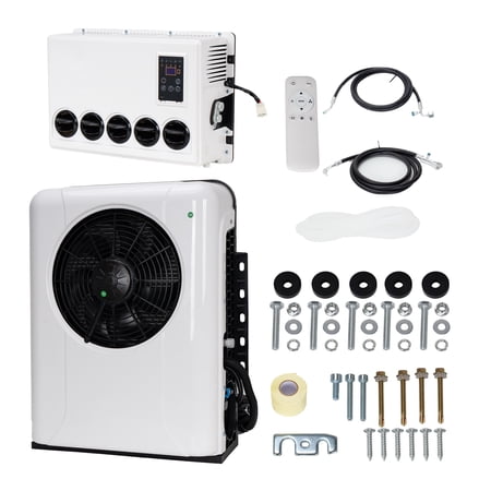 12V Split Parking Air Conditioner for Truck Cab & RV, Up to 12000 BTU DC Engine-Off AC Unit with Remote Control, Universal Fit