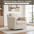 thumbnail image 2 of UIXE Swivel Accent Chairs Set of 2, Comfy Swivel Chair with Deep Seat, Upholstered Club Armchair with 360 Degree Rotation Base, Single Sofa Reading Chair for Living Room, Pinstripe Light Brown, 2 of 6