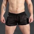 thumbnail image 2 of HKYNLAG Mens Mesh Workout Shorts Sexy Breathable Drawstring Side Stripe Running Shorts See Through Fitness Beach Shorts Black XL, 2 of 6