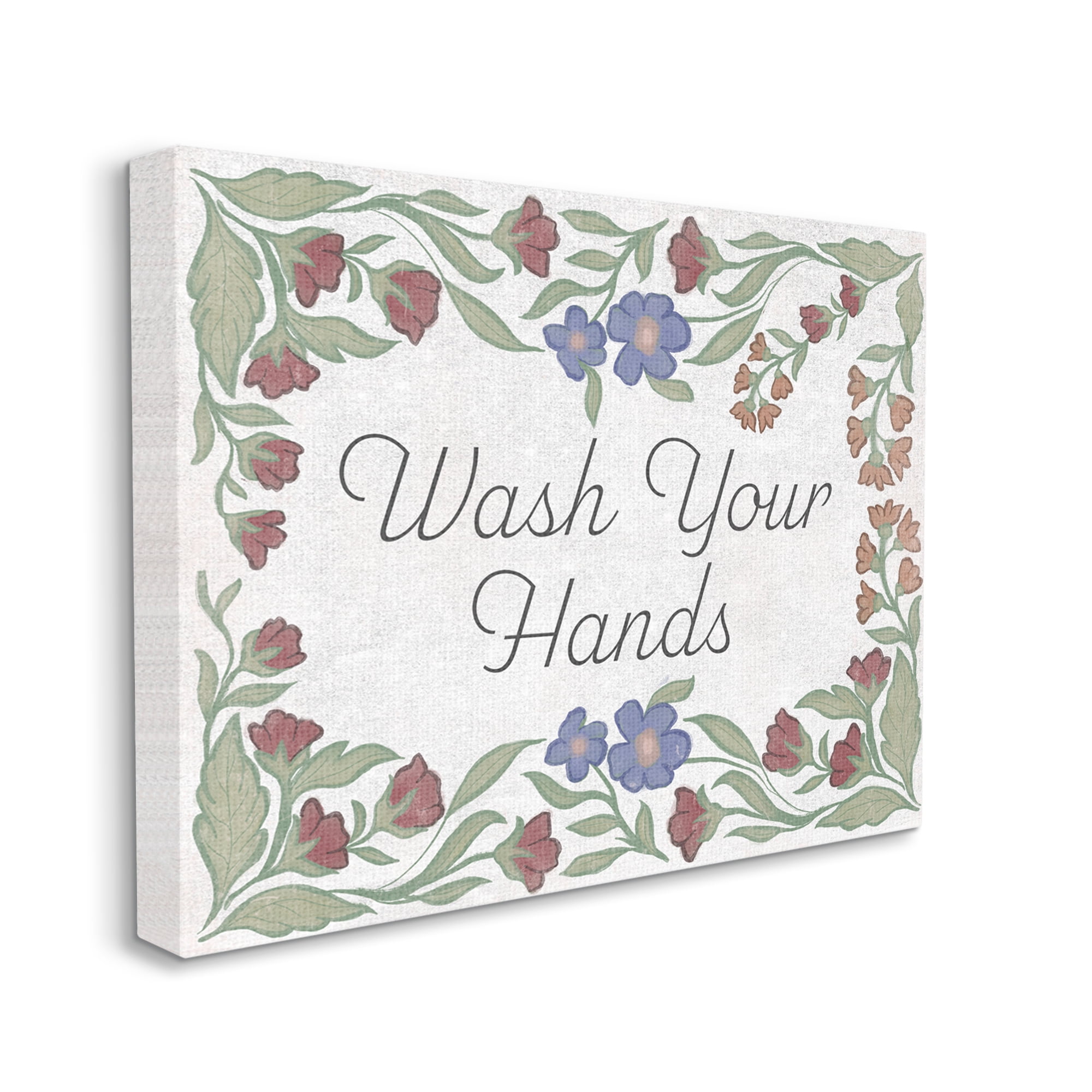 Stupell Industries Floral Wash Hands Phrase Typography Painting Gallery Wrapped Canvas Print Wall Art, 20 x 16