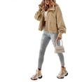 thumbnail image 4 of Long Sleeve Solid Cropped Bomber Jacket Women Loose Zipper Crop Coat with Pocket, 4 of 6