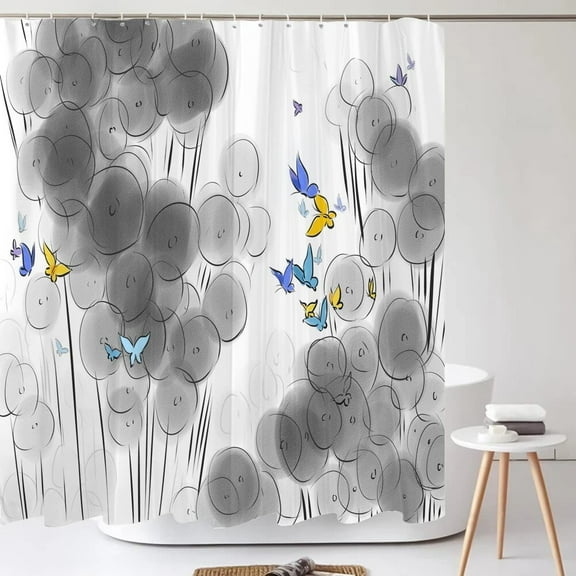 Chinese style Flower and Bird Bath Curtain Waterproof Fabric Shower Curtains Ink painting Bathtub Screen for Bathroom Home Decor
