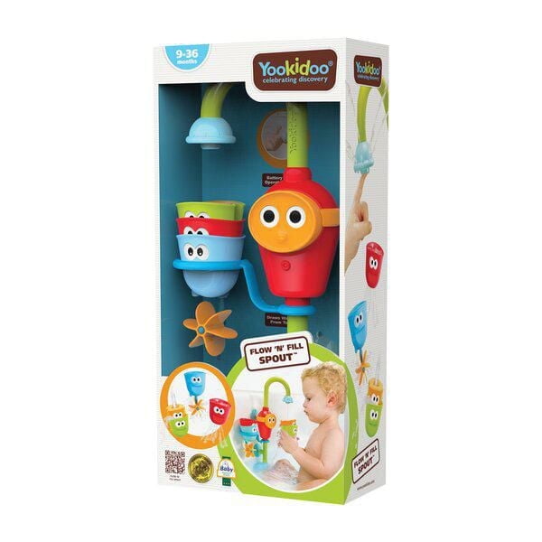 Yookidoo Toddler Bath Toy - Flow N Fill Spout - Three Stackable Play Cups and Water Spray Spout For Kids Bathtime Fun