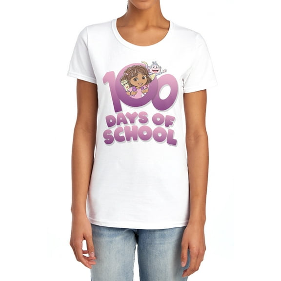 Dora the Explorer 100 Days Women's T Shirt, White, X-Large