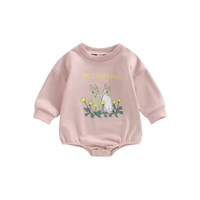 Mialoley Barboteuse Printemps pour Bébés Garçons Filles, Manches Longues Col Rond Imprimé Lettre Bunny