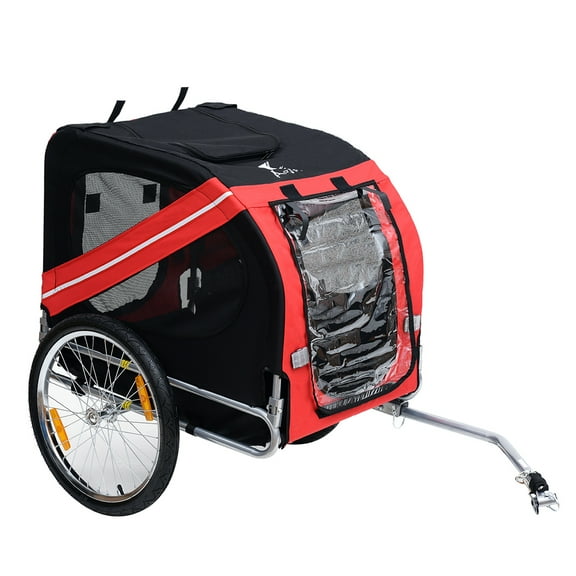 Noaman Aosom Dog Bike Trailer Pet Cart Bicycle Wagon Cargo Carrier for Travel with 3 Entrances, Large 20" Wheels for Off-Road, Oxford Fabric & Mesh Screen, Red/Black