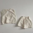 thumbnail image 4 of Traje de verano para niños de estilo coreano, cómodo Color sólido, pantalones cortos elegantes de manga corta, conjunto de 2 piezas para niños medianos y pequeños, 4 of 5
