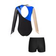 thumbnail image 4 of inlzdz Kids Girls Sparkly Long Sleeve Ballet Dance Gymanstics Leotard with Booty Shorts Set Royal Blue&Black 8, 4 of 6