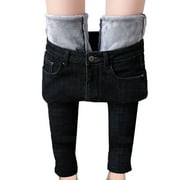 Qiylii Women Fleece Lined Jeans, High Waisted Close-Fitting Denim Jeggings