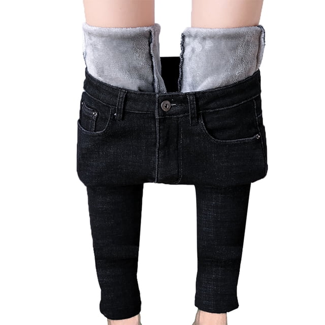 Txlixc Jeans de bolsillo de lana de cintura alta para adultos de invierno Txlixc moda
