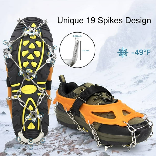 Crampons, Crampons à Glace pour Chaussures et Bottes, Acier Inoxydable  Antidérapant 19 Spikes Microspikes Snow Grips Crampons de Traction pour  Neige Pêche sur Glace Randonnée Escalade Alpinisme 