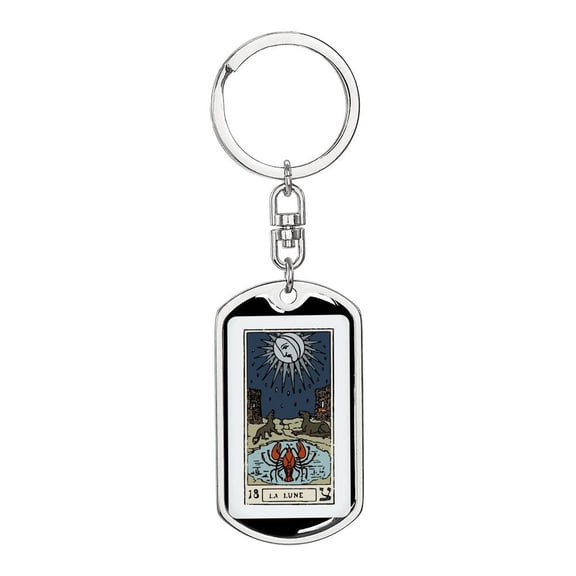 Tarot Card The Moon Keychain Dog Tag Stainless Steel or 18k Gold