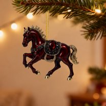 Taicans 2025 Christmas Horse Ornament - Acrylic Horse Tree Decor with Rhinestones,Gift for Christmas,Horse Lover's Holiday Decor,2D Equestrian Holiday Ornament