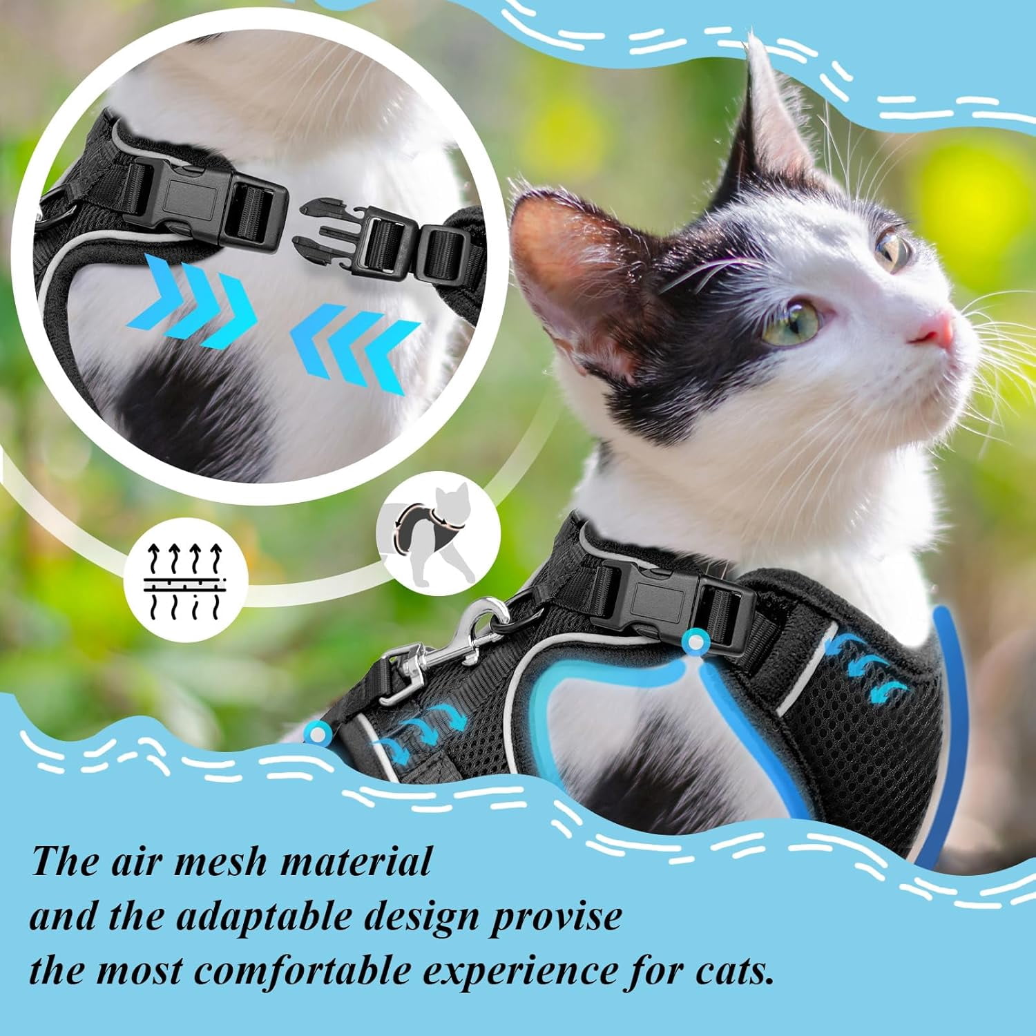 Cat Harness, Cat Harness and Leash Set, Soft and Breathable Vest with Reflective Strip, Anti Escape Adjustable Easy to Wear for Walking and Traveling, Pink, M