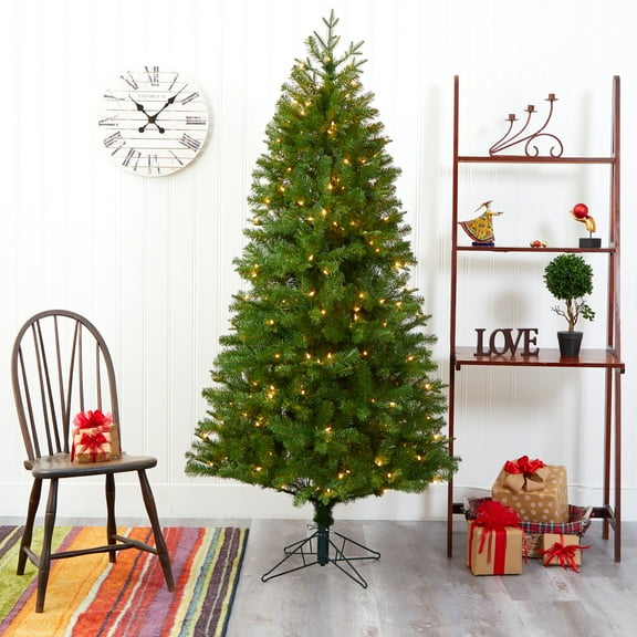 Nearly Natural 6.5' Prelit Spruce Artificial Christmas Tree, Green