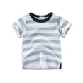 thumbnail image 2 of Cethrio Boys Cotton T-shirts, Casual Crew Neck Short Sleeve Striped Summer Tops for Boy Blue Size 6, 2 of 7