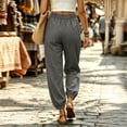 thumbnail image 6 of Qingpeng Womens Textured Woven Jogger Pants Elastic Drawstring High Waisted Side Hidden Pockets Button Decor Cuff Loose Summer Casual Trousers, 6 of 7