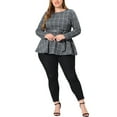 thumbnail image 2 of MODA NOVA Juniors Plus Size Work Formal Long Sleeve Houndstooth Tie Waist Blouse Gray 4X, 2 of 6