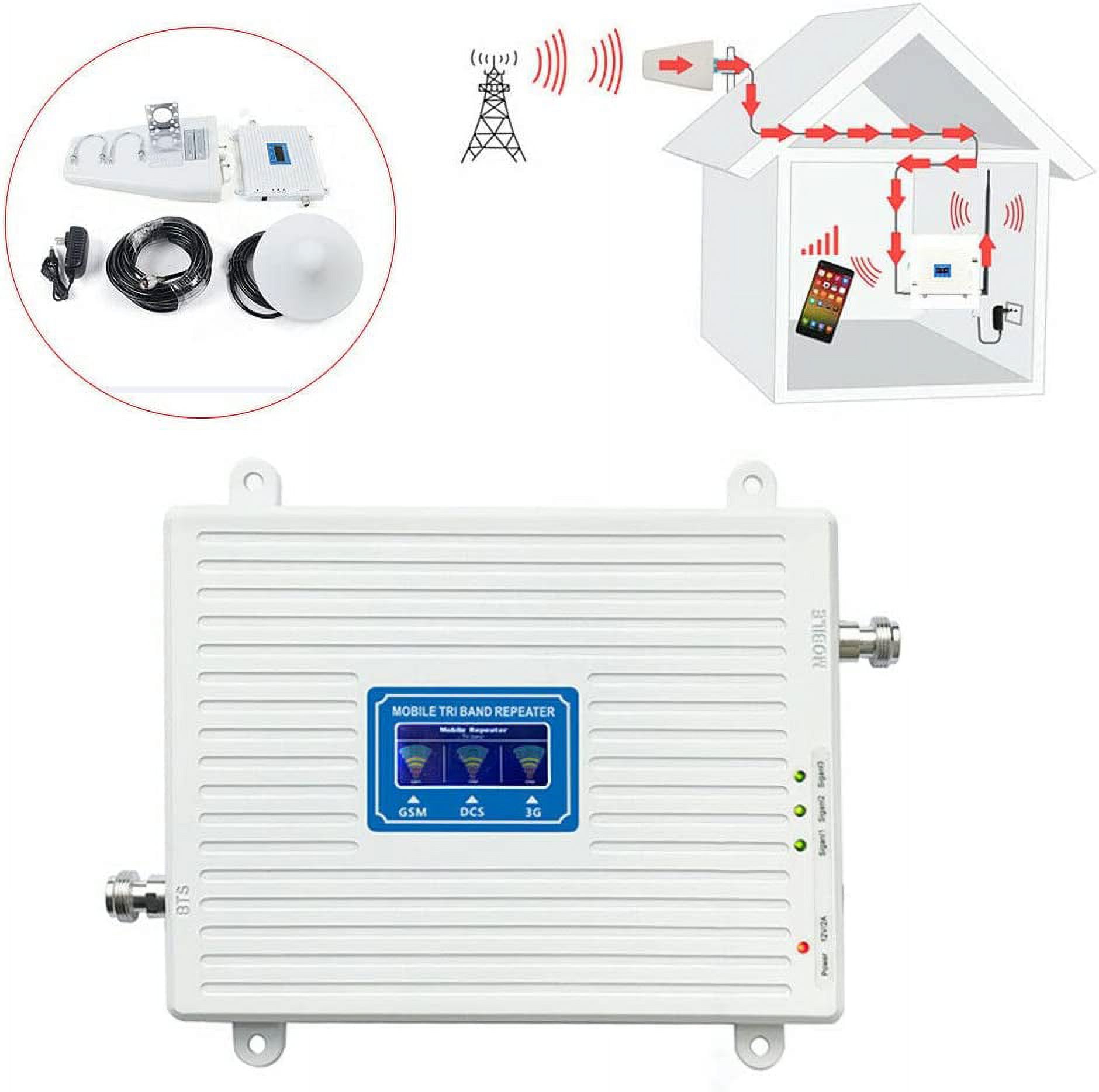 Miumaeov Cell Phone Signal Booster 900/1800/2100MHz 2G/3G/4G Tri Band Amplifier Repeater