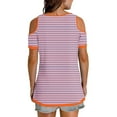 thumbnail image 3 of Hot days, bold styles. Olyvenn Women V Neck Cold Shoulder Tops V Neck Striped Short Sleeve T Shirts Loose Tops Sexy Casual Blouse 2025 Trendy Tshirt Pink XL, 3 of 6