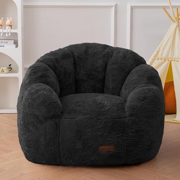 Bean Bag Chair, Floral Shaped Bean Bag Sofa, Plush Faux   Couch with Petal Backrest for Boys Girls, Stuffed Cozy Sofa for , Bedroom, Black