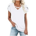 thumbnail image 2 of HOMBOM New Arrivals Blouses for Women V Neck White Loose Short Sleeve Ruffled Sleeve Solid Blouse XL, 2 of 8