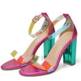 thumbnail image 5 of Anuirheih Womens Heels Sandals, Clear Colorful Splicing Chunky Heel Sandals Open Toe Non-slip Casual Sandals for Party Dress(Hot Pink), 5 of 9