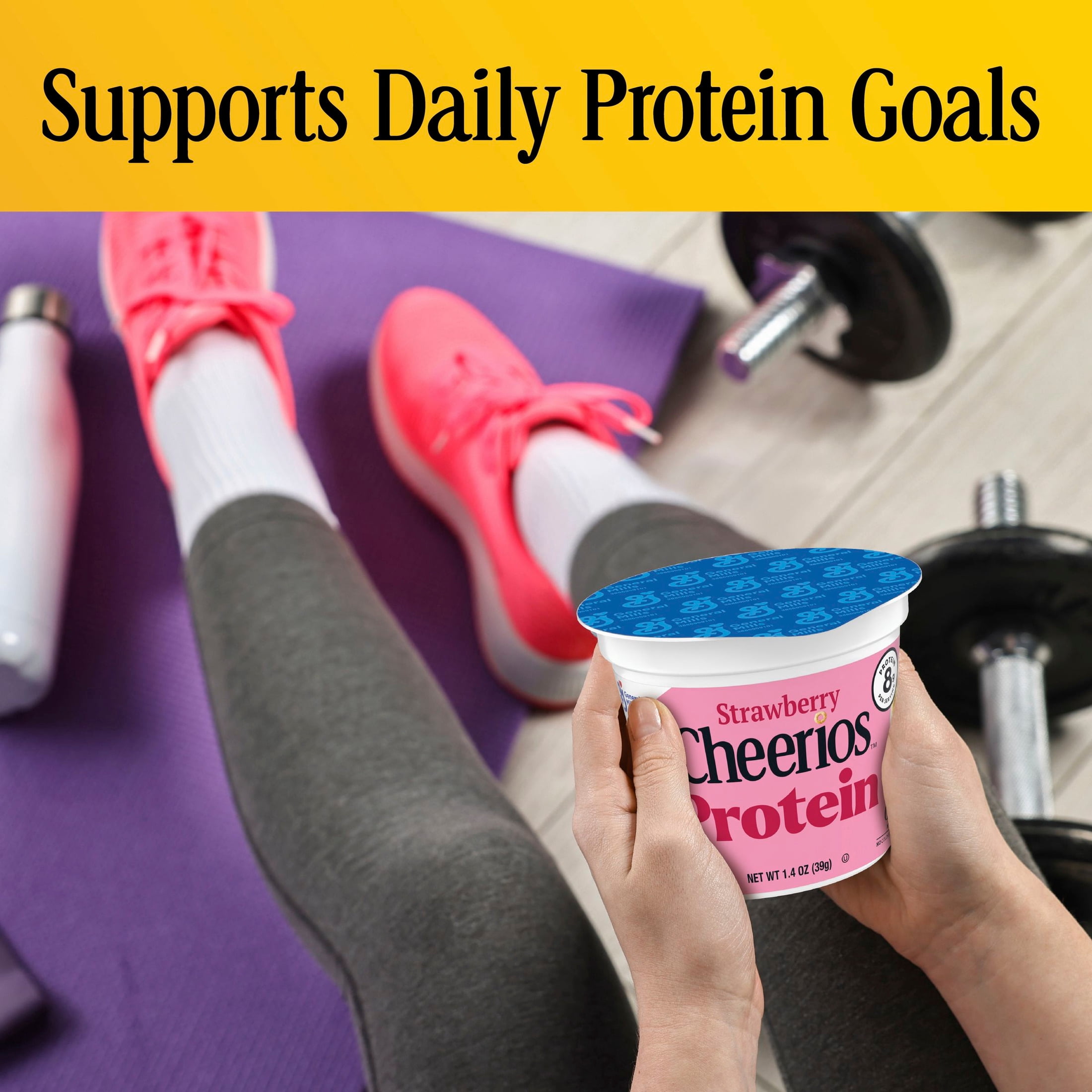 (10 pack) Strawberry Cheerios Protein, Breakfast Cereal Cup, Gluten Free Single Serve Cereal, 1.4 oz