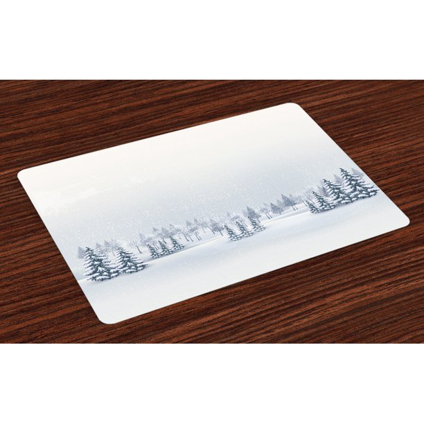 Winter Placemats Set of 4 Winter Scene in a Park with Trees Foggy Misty
