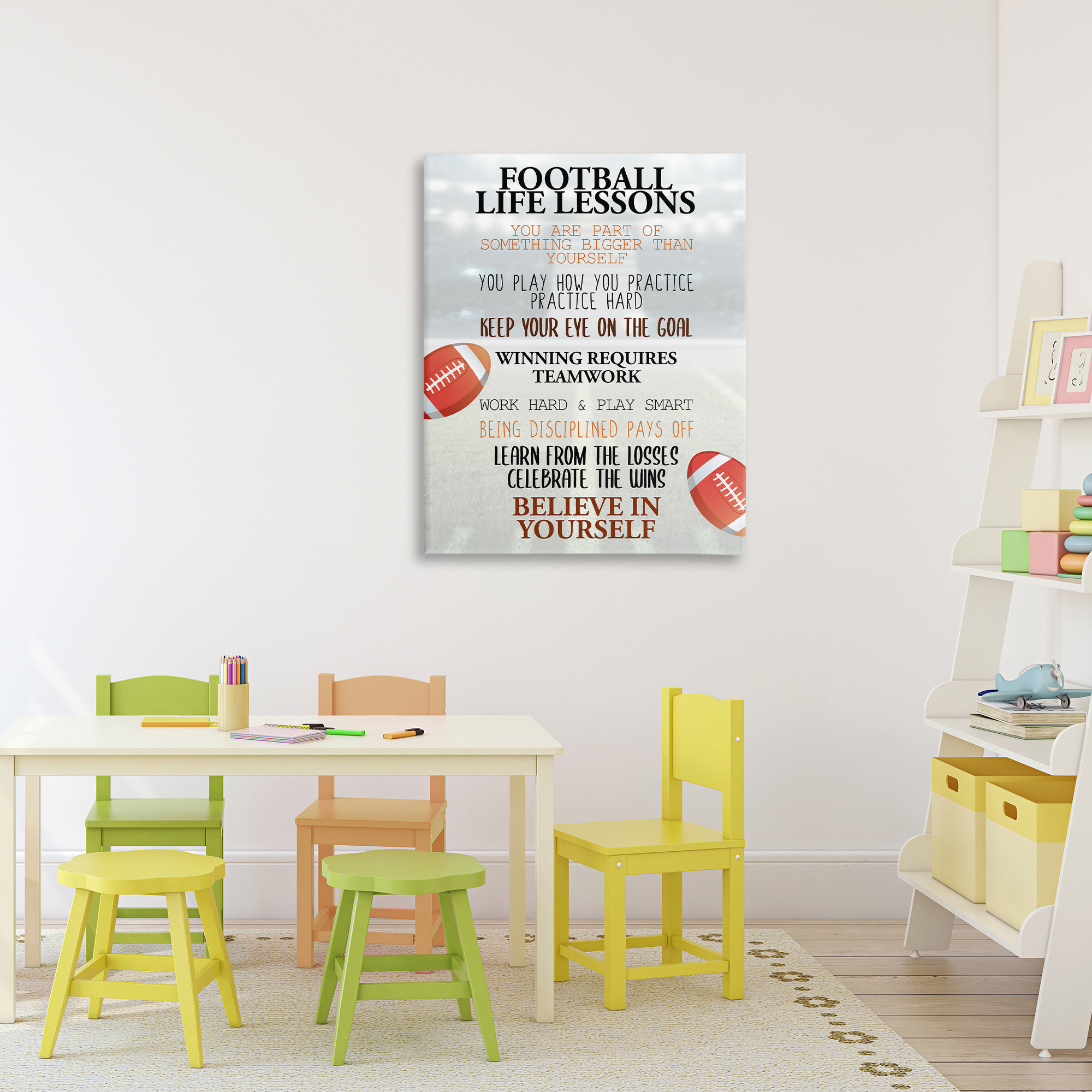 Football Life Lessons Canvas Wall Art, design by Kim Allen