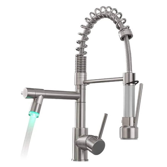 Pull Down Kitchen Sink Faucet With LED Light Commercial Kitchen Faucets with Sprayer Single Handle Taps Brushed Nickel