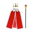 thumbnail image 2 of Conjunto de disfraz de cosplay con corona de rey y bastón, túnica de reina resistente para niños y adultos. Rojo, 2 of 8