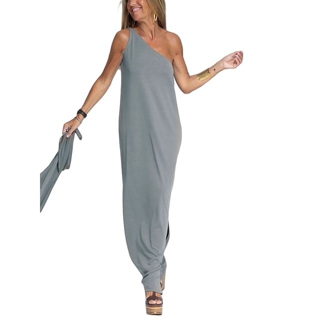 xiaxaixu Femmes une Épaule Débardeur Robe Couleur Unie Sans Manches Split Parti Robe pour Cocktail Beach Club Été Streetwear