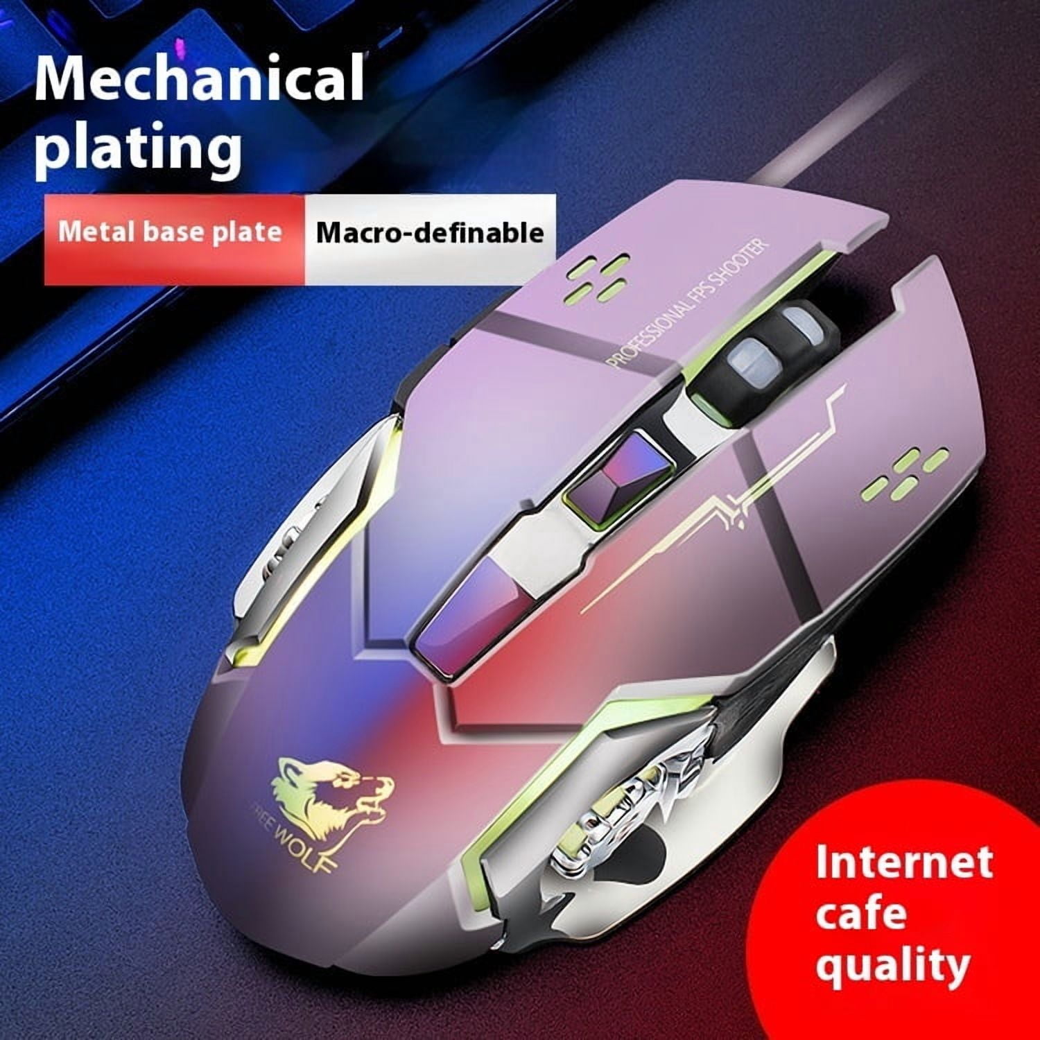 Free Wolf V5 Mechanical Mouse Wired Gaming Mouse Luminous Office Computer Gaming Mouse Supports Optoelectronics Gift