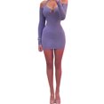 thumbnail image 4 of SAYOO Mini vestido ajustado con cuello halter para mujer, vestido corto de club de manga larga con recorte de color sólido SAYOO  Moda, 4 of 9