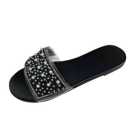 

Womens Rhinestone Flat Open Toe Slippers Shoes Comfy Sandals Casual Comfortable Beach Sandals Summer Open Toe Slide Sandals Comfortable Flats Flip-Flops Casual Platforms Heeled Wedge Sandals A4413