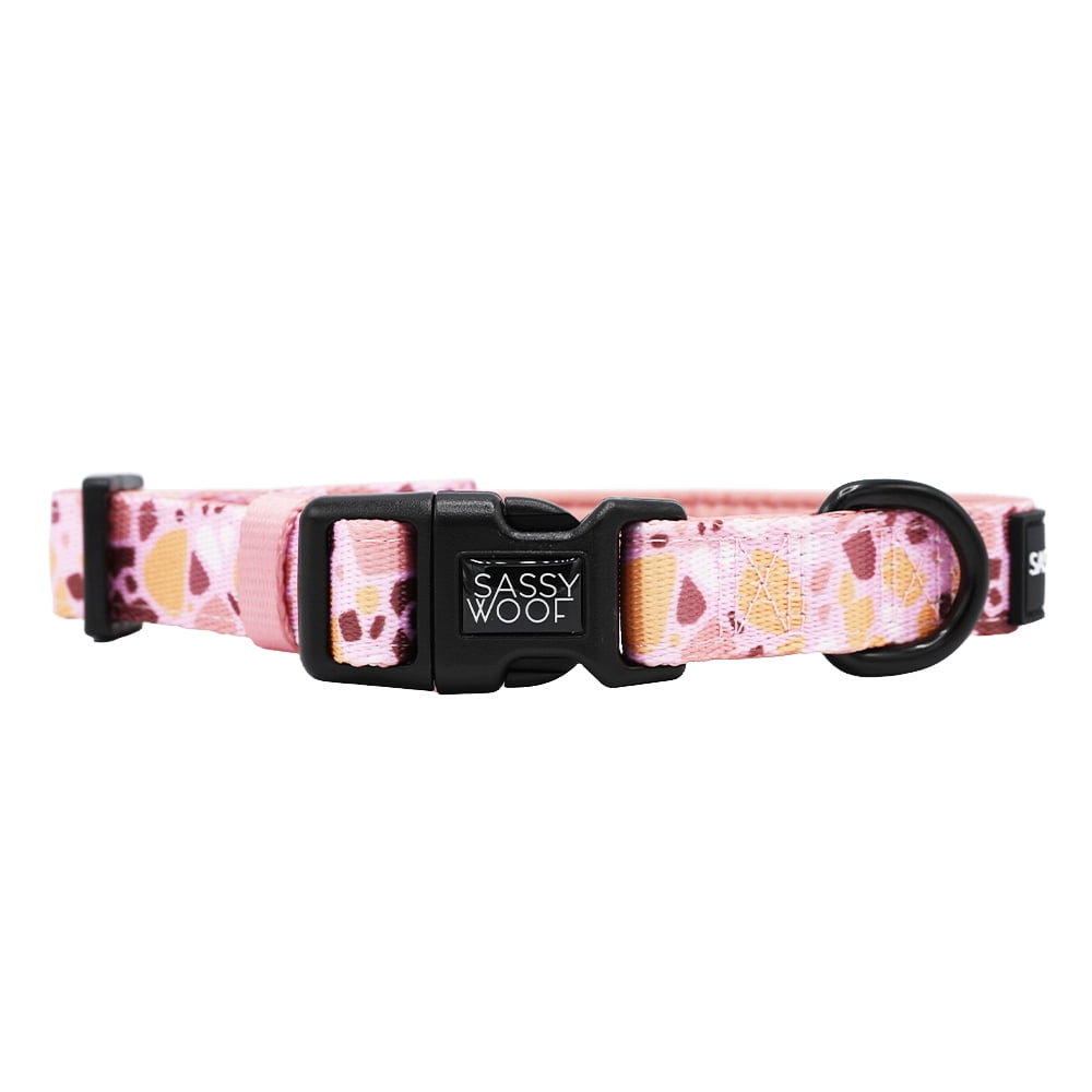 Sassy Woof Cushioned Adjustable Dog Collar - Pink Terrazzo, Medium