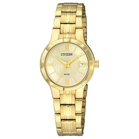 - EU6022-54P Women's Gold Tone Gold Dial Date Casual Analog Quartz Watch