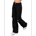 thumbnail image 3 of Women's Ripped Jeans High Waisted Distressed Baggy Straight Wide Leg Pants Black L, 3 of 7