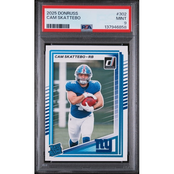 Graded 2025 Panini Donruss Cam Skattebo #302 Rookie RC Football Card PSA 9 Mint
