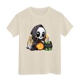 thumbnail image 4 of Pandaie Teen Girls Short Sleeve Tee Halloween Kids T-shirt Casual Daily Print Top Clothes Toddler Girl Summer Shirts Beige,2-3 Years, 4 of 5
