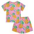 thumbnail image 2 of Rainbow and Pineapple Pattern Summer Pajama Set Soft Cotton Short Sleeve Sleepwear 2PCS Pajama Sets Breathable Lounge Set Size 12Y, 2 of 7