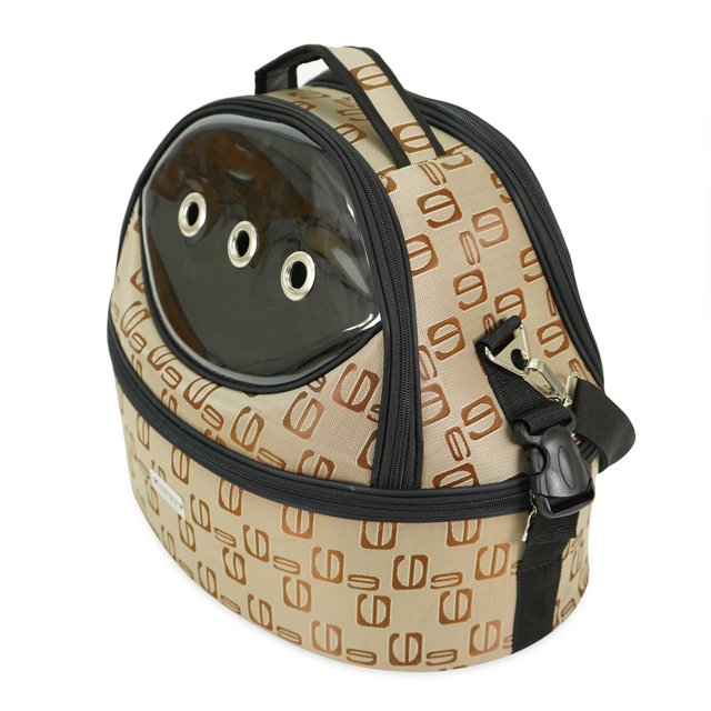 SUSSEXHOME Pets Small Pet Carrier for Small Dogs and Cats - Waterproof Pet Travel Bag with Clear Window - Adjustable Strap Pet Carrier for Cat Travel Bag - 15.7 x 17.3 x 11.8 Inch - Beige Patterned