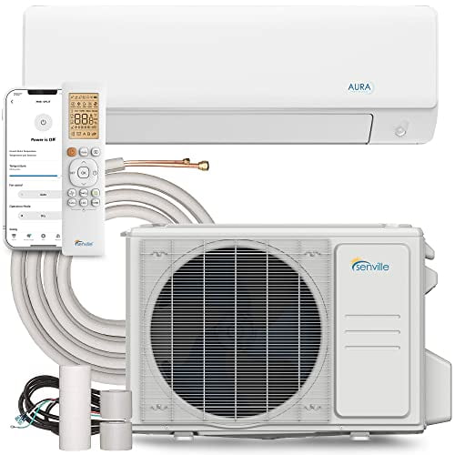 Senville AURA Series Mini Split Air Conditioner Energy Star Cold-Climate Heat Pump, 18000 BTU, Compatible with Alexa, White