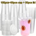 thumbnail image 2 of LOVEVER 200pcs (100pcs Cups +100pcs LIDS) Transparent Plastic Cups  Flat-Lids Disposable Drinking Cups  Iced Coffee And Milkshake Cups  Party And Wedding Drinking Cups, 2 of 6